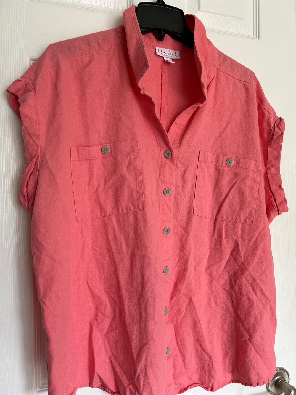 Isabel Coral Button-Up Short Sleeve Shirt